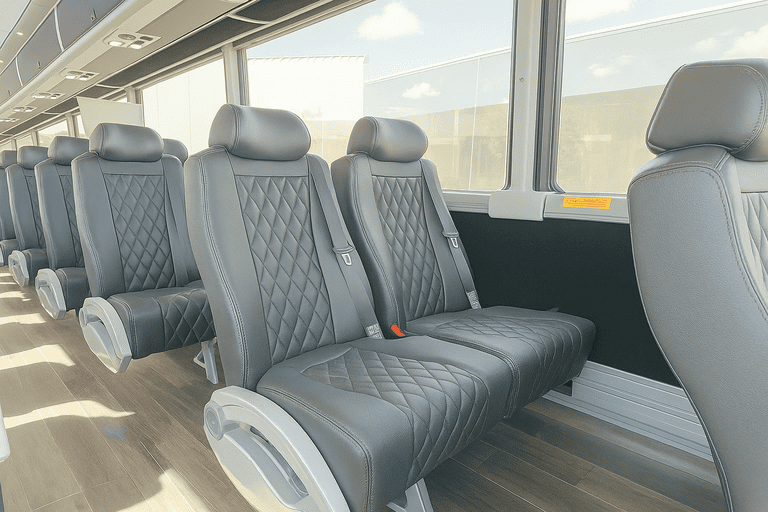 interior of Austin Coach Bus Service charter bus