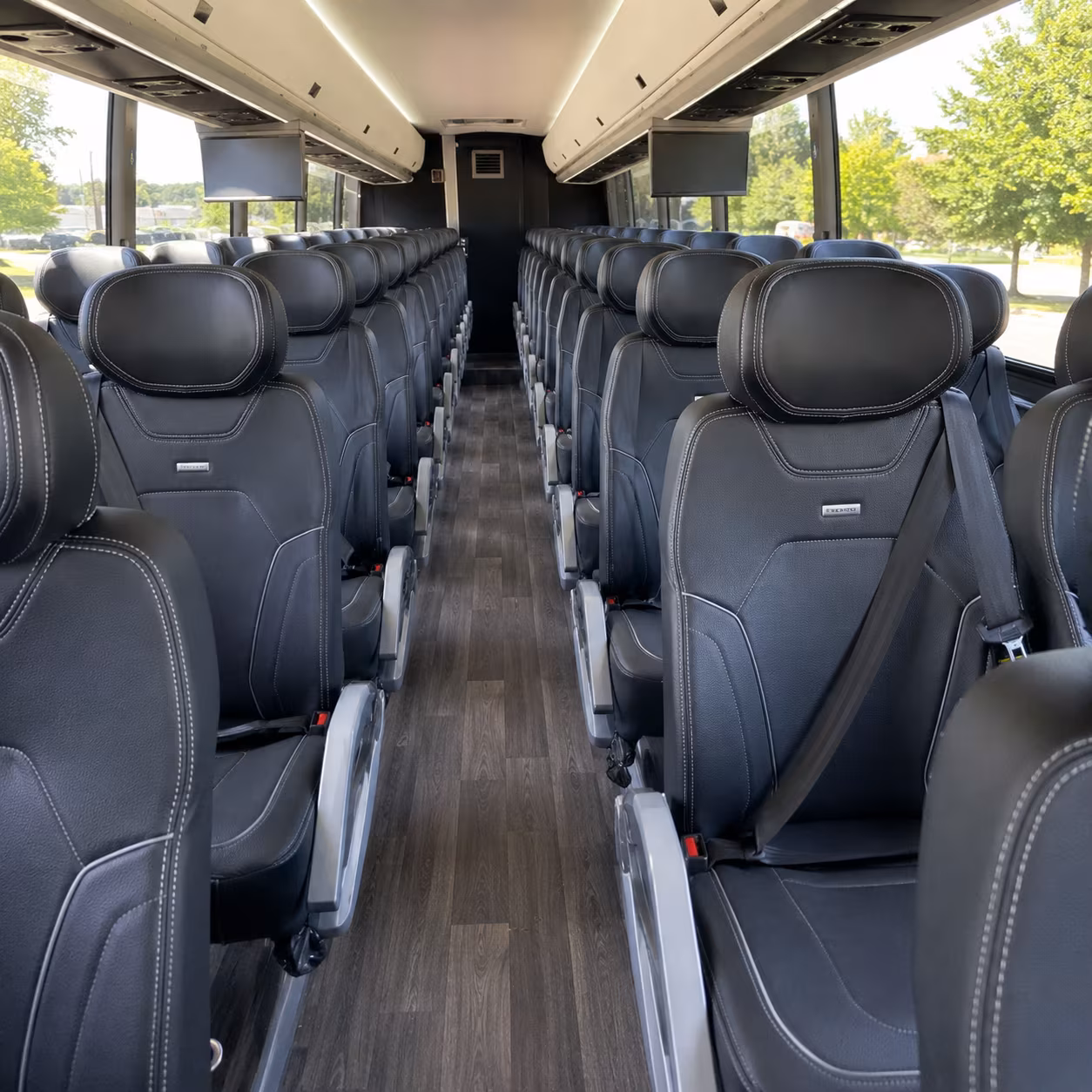 austin 56 passenger charter bus inside